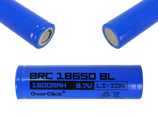 Bateria Cilindrica Recargable 18650 de Li-Ion de 3.7Voltios 1600mAH Tamaño: 65x18mm "Overclick" Azul