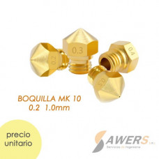 Boquilla MK10 Nozzle 1.75mm Bronce 0.2-1mm (rosca M7)