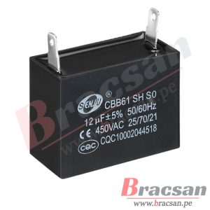 CAPACITOR DE ARRANQUE DE MOTOR CBB61 12UF 450VAC CBB61-12UF/450