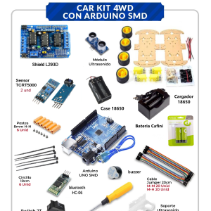 CAR KIT 4WD CON ARDUINO UNO SMD CON BATERIA RECARGABLE