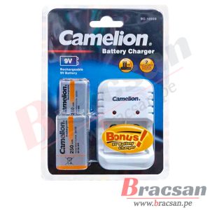 CARGADOR PARA BATERIA TIPO 9V CON 2 BATERIAS RECARGABLES 9V CAMELION BC-1020B + 2NH-9V250