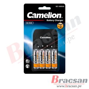 CARGADOR SUPER RAPIDO PARA BATERIA TIPO AA AAA CON 4 PILAS RECARGABLES TIPO AA 2700MAH CAMELION BC-0905A/4AA