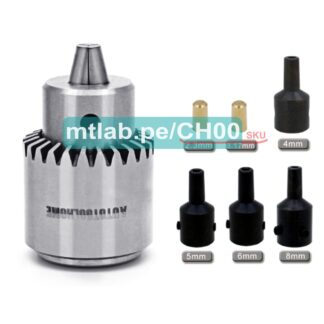 chuck (mandril) con llave T para motores de 2.3mm de eje para brocas y fresas desde 0.3 hasta 4mm
