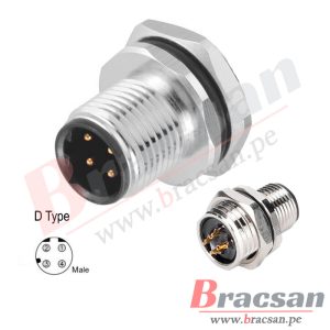 CONECTOR M12 PARA CHASIS, PANEL DE 4 PINES MACHO TIPO D BS CONNECTOR M12-4DMC