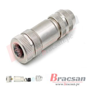 CONECTOR M12 RECTO DE 12 PINES HEMBRA TIPO A METALICO PG9 PARA SOLDAR BS CONNECTOR M12-12HR-M