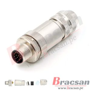 CONECTOR M12 RECTO DE 12 PINES MACHO TIPO A METALICO PG9 PARA SOLDAR BS CONNECTOR M12-12MR-M