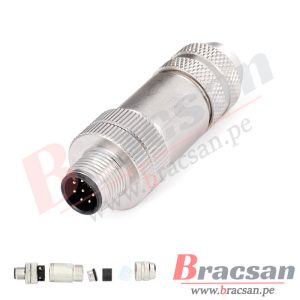 CONECTOR M12 RECTO DE 8 PINES MACHO TIPO A METALICO PG9 BS CONNECTOR M12-8MR-M