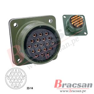 CONECTOR MILITAR AVIACION SERIE DS/MS 19 PINES HEMBRA CHASIS DS3102A 22-14S-C