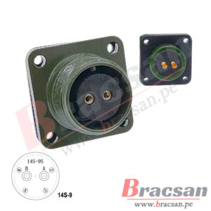 CONECTOR MILITAR AVIACION SERIE DS/MS 2 PINES HEMBRA CHASIS DS3102A 14S-9S-C