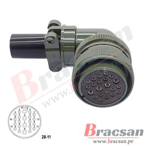 CONECTOR MILITAR AVIACION SERIE DS/MS 22 PINES HEMBRA ACOTADO ANGULO DS3108A 28-11S-L