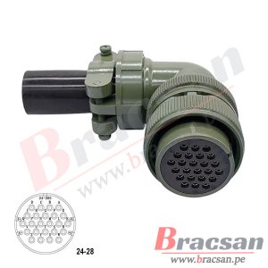 CONECTOR MILITAR AVIACION SERIE DS/MS 24 PINES HEMBRA ACOTADO ANGULO DS3108A 24-28S-L