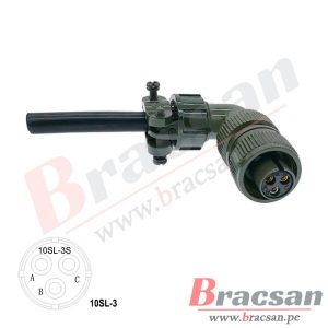 CONECTOR MILITAR AVIACION SERIE DS/MS 3 PINES HEMBRA ACOTADO ANGULO DS3108A 10SL-3S-L
