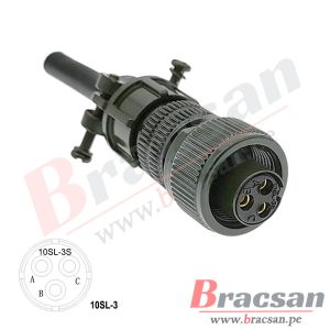 CONECTOR MILITAR AVIACION SERIE DS/MS 3 PINES HEMBRA RECTO DS3106A 10SL-3S-A