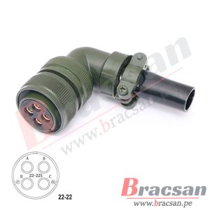 CONECTOR MILITAR AVIACION SERVOMOTOR 4 PINES HEMBRA ANGULO ACOTADO DS3108A 22-22S-L