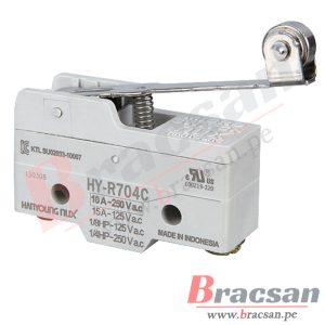 FINAL DE CARRERA MICROSWITCH 10A 250VAC SPDT PALANCA LARGA CON RUEDA HANYOUNG NUX HY-R704C