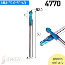 Fresa Corte Espiral BallNose HRC63 2 flauta R=2.0 SHK=4mm