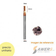 Fresa Corte Espiral HRC55 4 flautas  CED=3x8x50mm