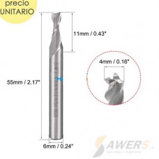 Fresa de corte espiral HSS 3 flauta 4*11mm SHK=6mm