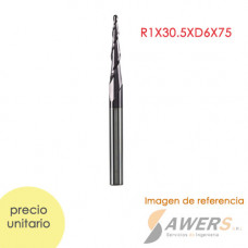 Fresa de tallado 3D punta conica HRC55 R1*30.5*D6*75