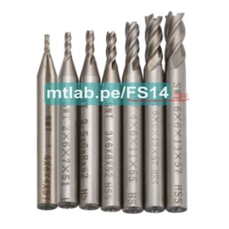 Fresa Helicoidal de 4 hilos (4 cortes) Corte Milling Cutter, Diametro de Corte 2mm, diámetro de vástago 6mm, longitud de trabajo 7mm, largo 51mm. Material HSS-AL.