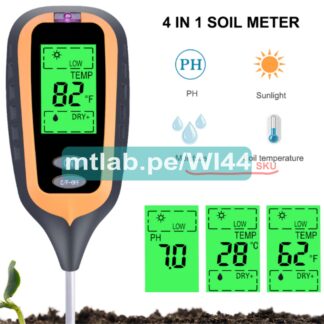 Instrumento de medición digital 4 en 1. Medición de la intensidad de luz, mediciones en el suelo del PH, temperatura y humedad.