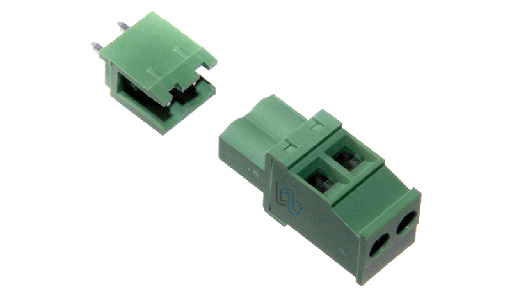 KF2EDGKA-5.08-2P-1G-ND Conector Macho y Hembra de Bloque de Terminal de 2 posiciones  0.200" (5.08mm) Vertical 180°