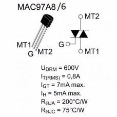 MAC97A8/6 Triac 0.6A 400V TO92