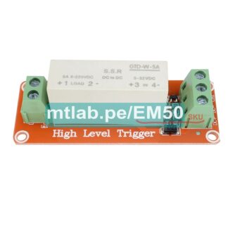 Módulo SSR carga continua de 5 a 220 VDC 5A, voltaje de alimentación y señal 3 a 32 VDC.