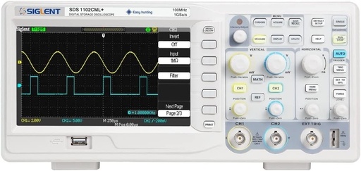 Osciloscopio Digital 100MHz de 2 canales Siglent, Incluye Puntas de Prueba y CD con Software (SDS1102CML+)