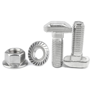 Perno martillo T más tuerca hexagonal para perfil de Aluminio
