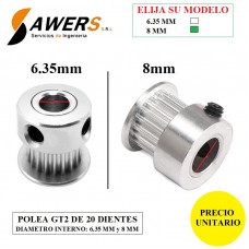 Polea GT2-20D de 6.35/8mm Interno Correa-6mm
