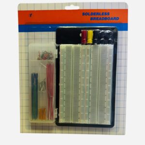 PROTOBOARD DOBLE + ESTUCHE JUMPER CON BASE METALICA Y BANANAS