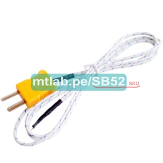 Sensor de temperatura tipo K superficial (puntual) /termopar, 1 metro de cable con terminal tipo enchufe amarillo (“+” y “-” marcados). Rango de medición de -20 a 500Cº
